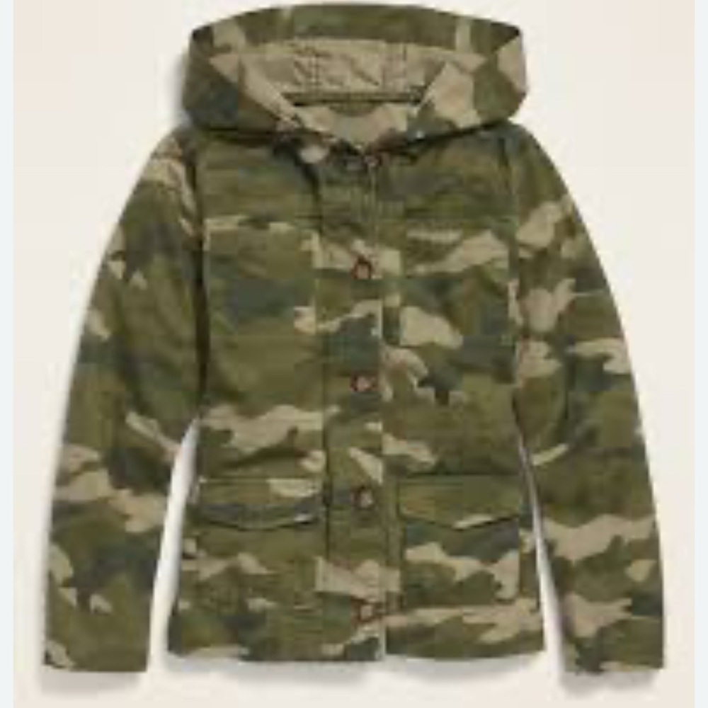 Camo-Print Hooded Utility Jacket for Girls